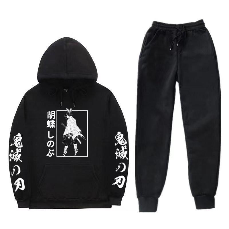 Unisex Anime-Inspired Hooded Sweatshirt Set Winter Thick Cotton Blend Tracksuit Teens Adults