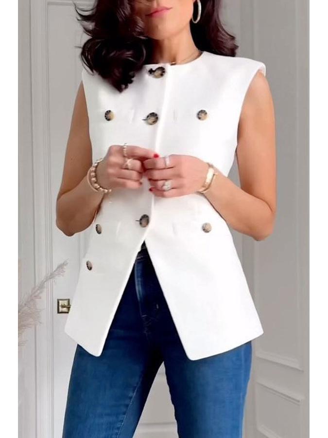 

2024 Женская повседневная куртка без рукавов однотонного цвета на нескольких пуговицах L белый