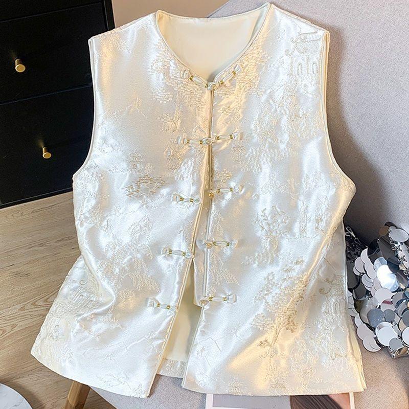 

Жилет жилет женский весна и лето 2025 новый антикварный топ без рукавов с дисковой застежкой жилет 3XL (recommended 138-75kg)