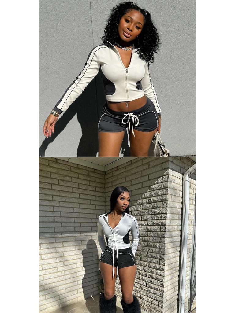 Stand-Up Collar Fitness Jacket & Top Set