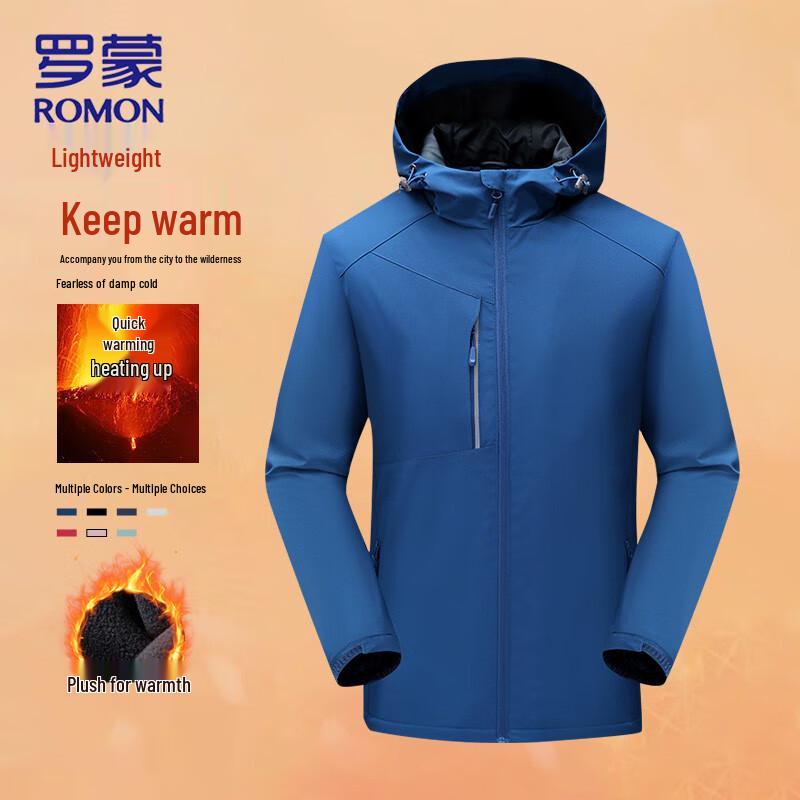 ROMON Men's Hooded Water-Repellent Warm Fleece Jacket
