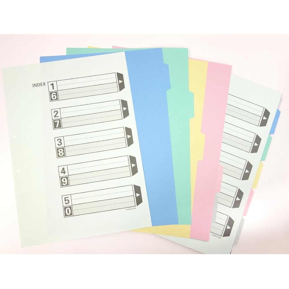 Kokuyo File Index Color Divider Card A3 2 Holes 5 Pile 10 Pairs Shiki-90