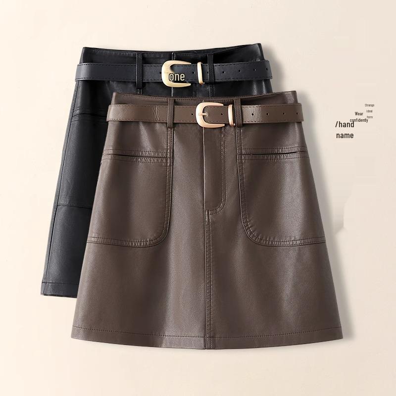 

Women s Brown PU Leather Midi Bodycon Skirt - A-Line Autumn/Winter 2024 Fashion 30/2XL for 125-135 jin