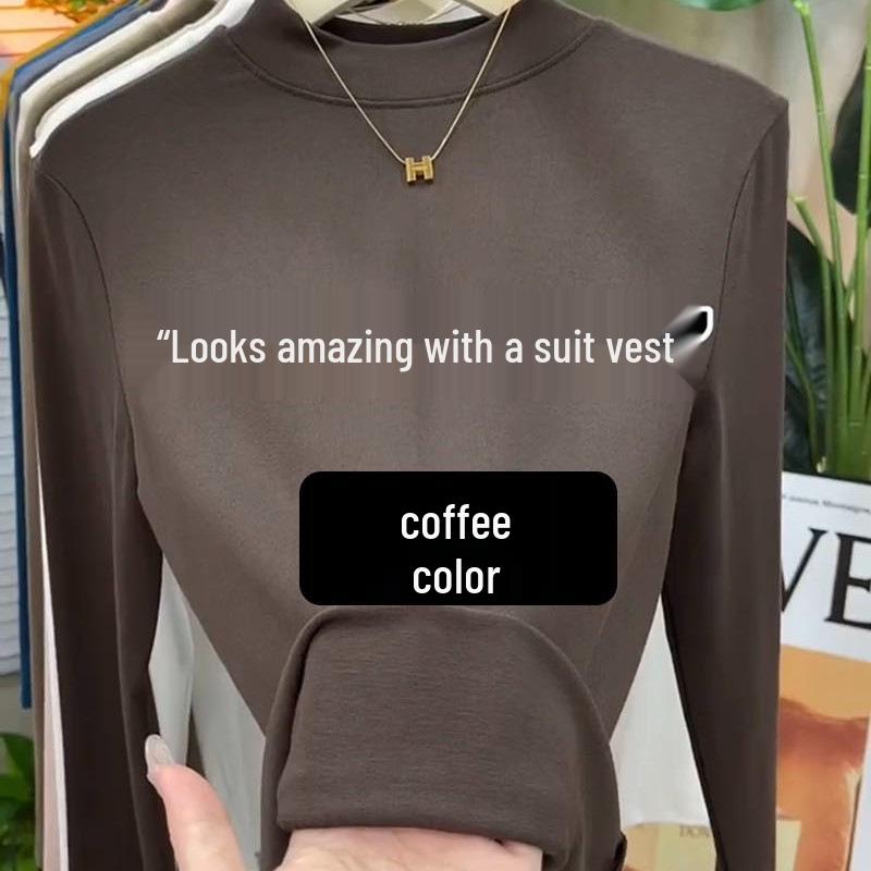2024 Koreanischer Stil Damen Slim Fit Halbochgeschlossener Hals Verdicktes Langarm-Basisschicht-Oberteil