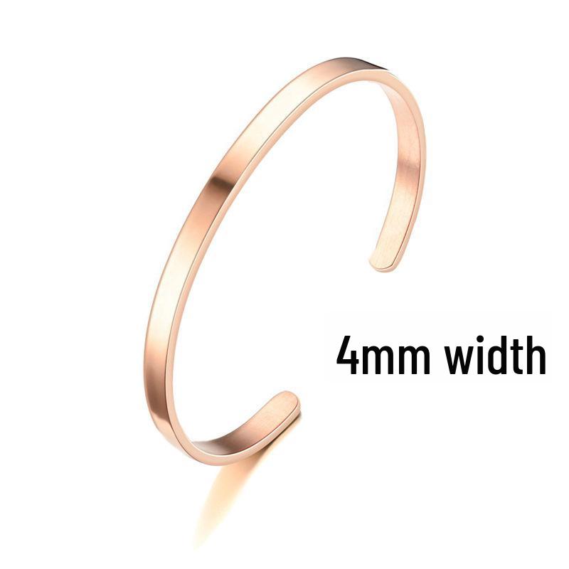 Adjustable C-Shaped Stainless Steel Bracelet with Engraved Text Logo and 6mm Opening for Women