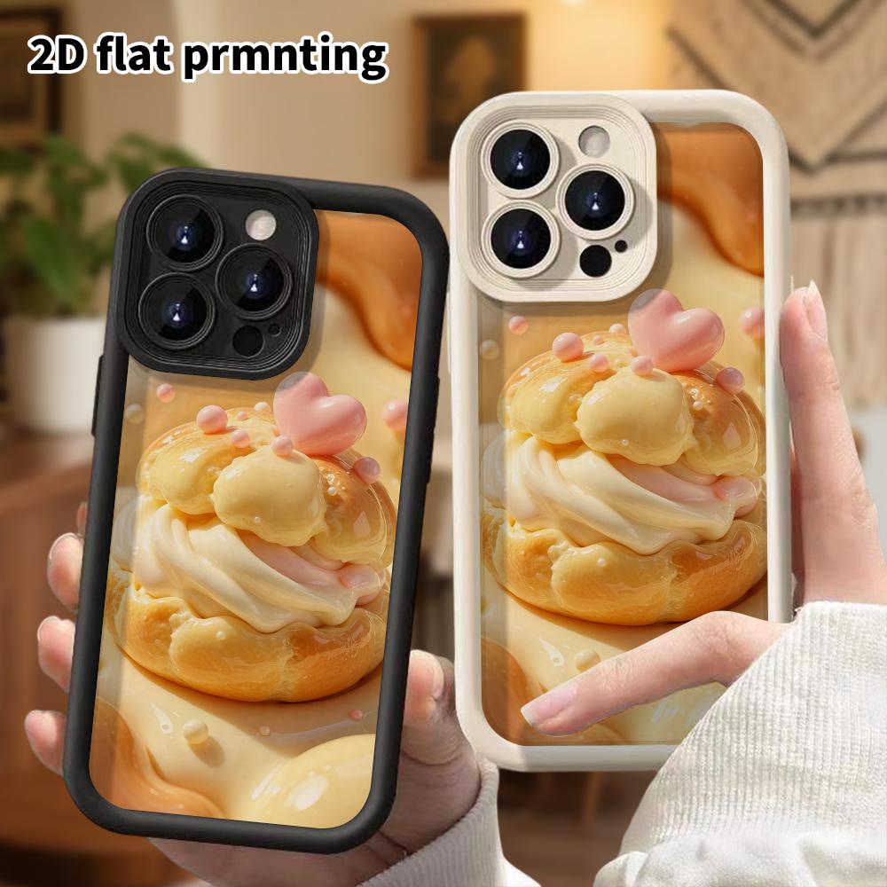 Phone Case: 2D flat, fits iPhone 18 17 16 15 14 13 12Pro; cream puff dessert style, perfect Christmas and Halloween holiday gift