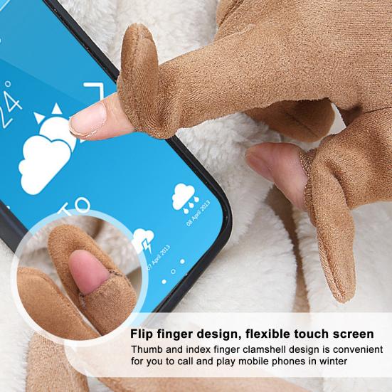 1 Pair Winter Cycling Gloves for Women Men Solid Color Touch Screen Five Finger Gloves Plush Lining Skiing Gloves