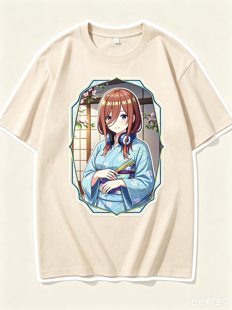 2026 New Unisex Crew Neck Casual Short Sleeve TShirt With Vintage Frame Kimono Miku Nakano Anime Print Tshirt