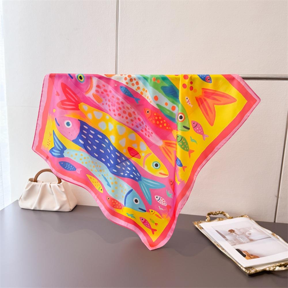 Cartoon Imitation Silk Scarf Shawl High-end Print Neck Scarf Headscarf High Quality Square Scarf