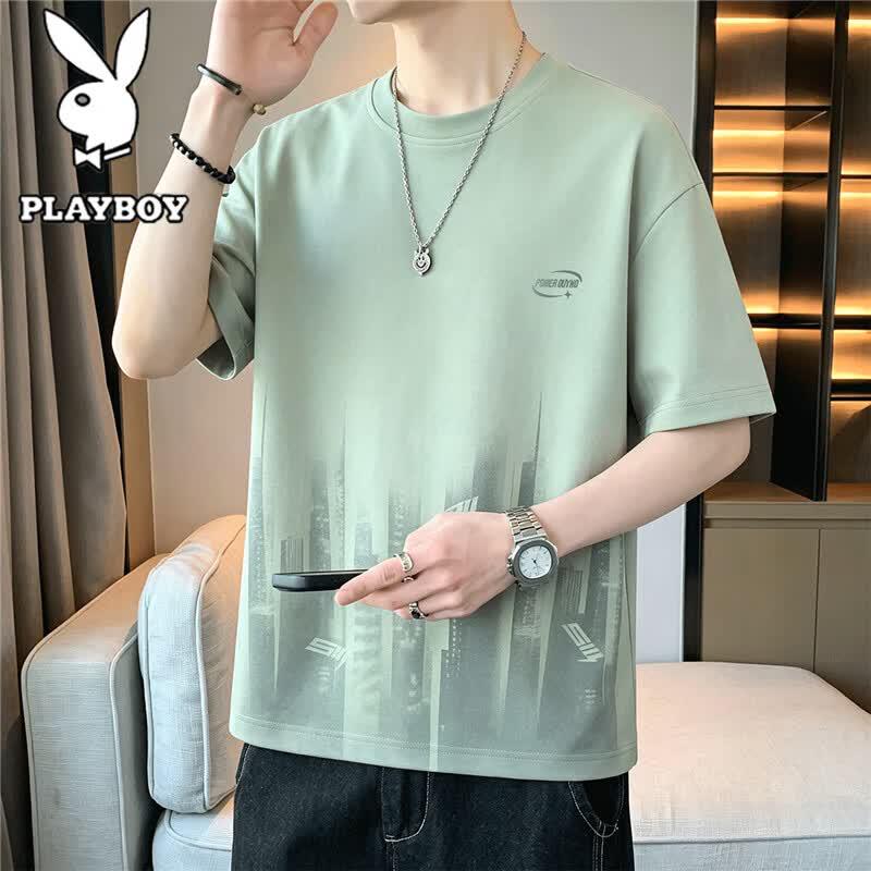 Playboy Men s Loose Fit Round Neck Short Sleeve T-Shirt 5XL