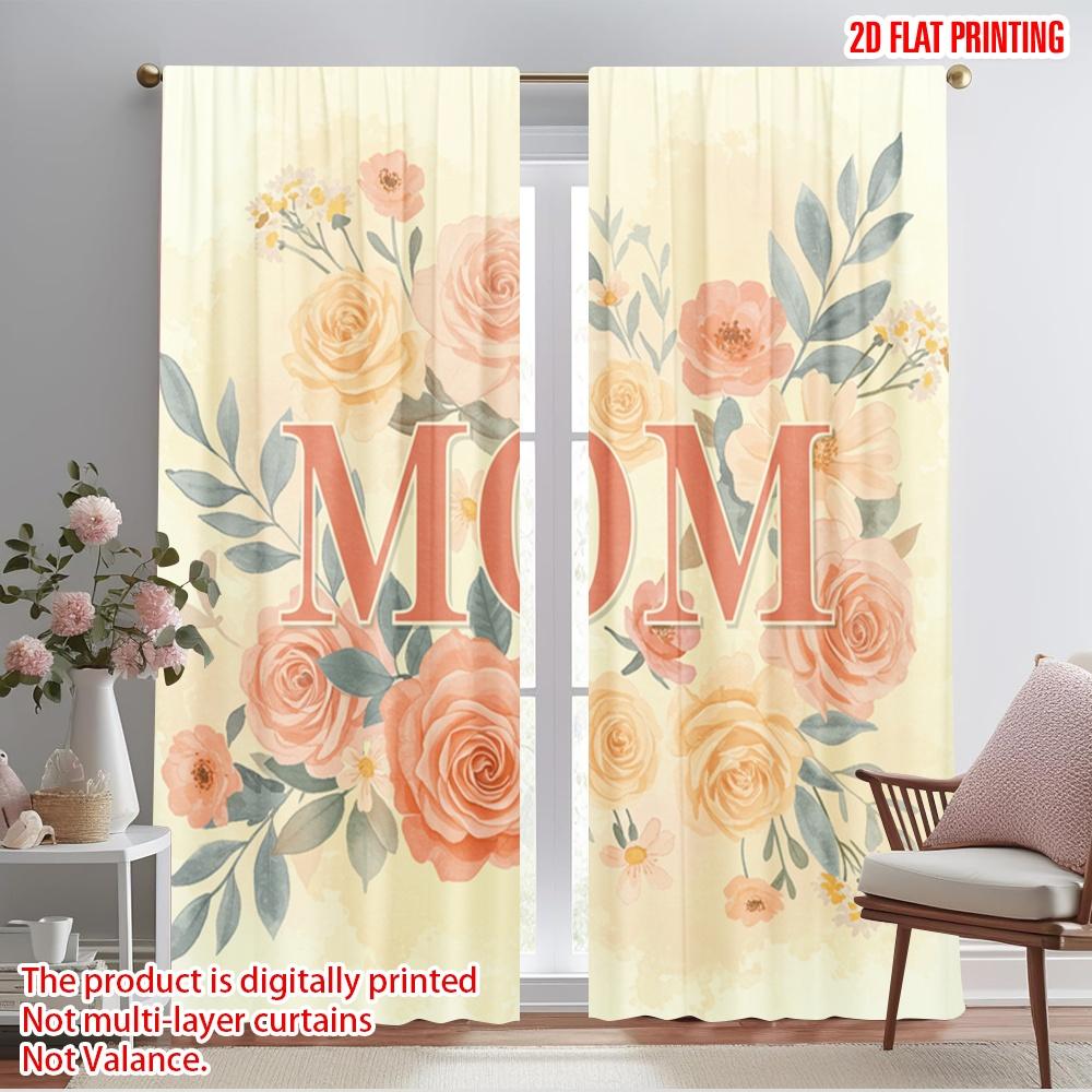 

2pcs 2D flat printing Curtain Mom floral roses painting Polyester Without Electricity Seasonal Party & Holiday Decor Perfect for 52.50×116.00 CM 2pcs