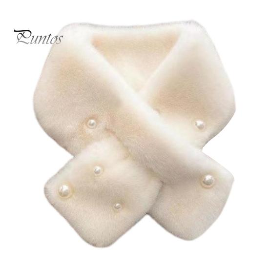 

Женский плюшевый шарф, однотонный, с искусственным жемчугом, украшенный шарф, утолщенный, теплый, перекрестный шарф, зимний шейный платок белый