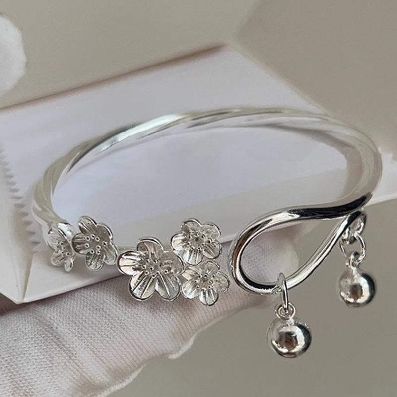 Brățară Clopoțel Floare de Prun Stil Chinezesc Retro Culoare Argintie Brățări Manșetă Pentru Femei Floare Brățară Bangle Deschisă Bijuterii