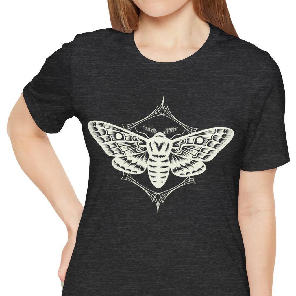 Celestial Death's Head Moth Shirt, Whimsigoth Occult Entomology Tee, Witchy Moth Spiritual Gift, Geometric Lunar Cycle Apparel