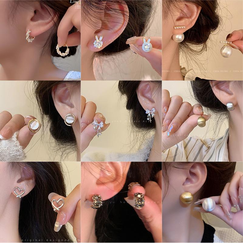 Silver Needle Pearl Zircon Earrings Women's High-end Sense Niche Temperament Cold Wind Mori Earrings Ear Jewelry
