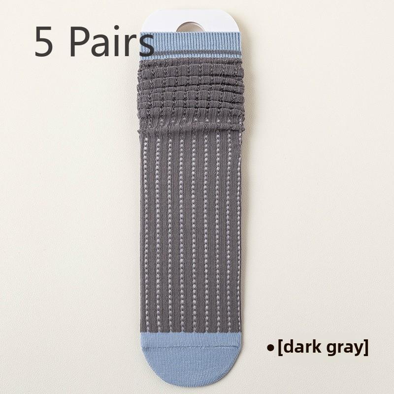 5 Pairs of Women's Spring and Autumn Deodorant Breathable Midtube Mesh Pile Cotton Socks