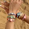 Bohemian Big Flower Charm Bracelets For Women Pink Red Blue Green Flowers Soft Clay Pottery Beaded Bangles Party Jewelry