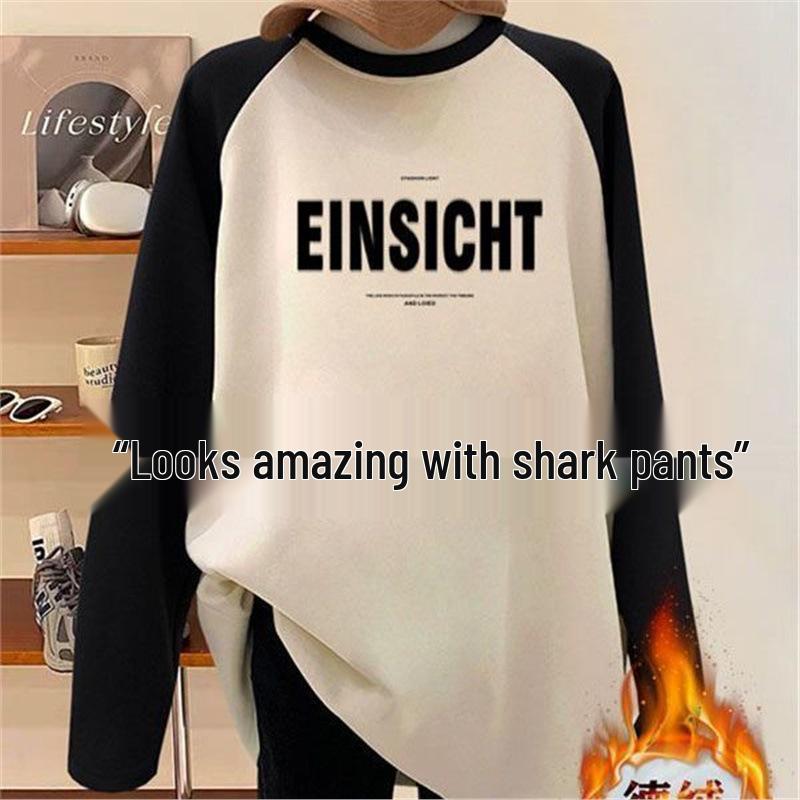 

Женские велюровые шорты-акула с цветными блоками и футболка с длинным рукавом: Стильный базовый слой средней длины L 105-125 jin