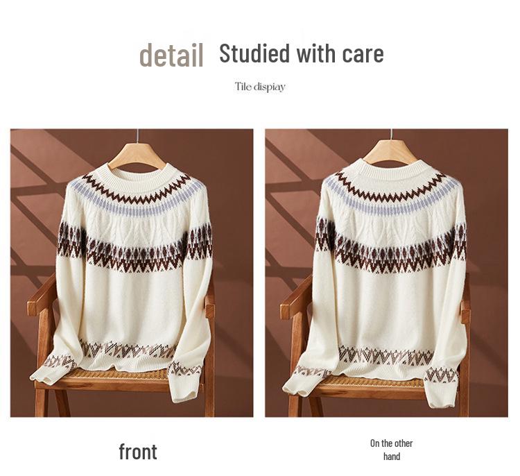 2024 A/W Women's Cashmere Knitwear: Long Sleeve Loose Jacquard Sweater - Soft, Comfortable, Versatile