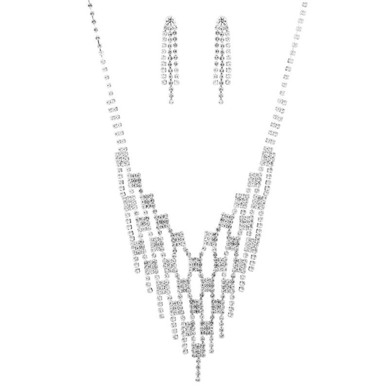 

Crystal Necklace and Earrings Set for Party Stylish Rhinestones Inlaid Accessories Fashionable Women Girls Accessory