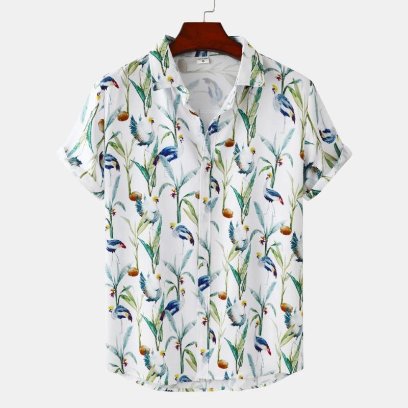 Sommer-Blumenprint-Design, Kurzärmeliges Strandurlaubshemd im europäischen und amerikanischen Stil für Herren