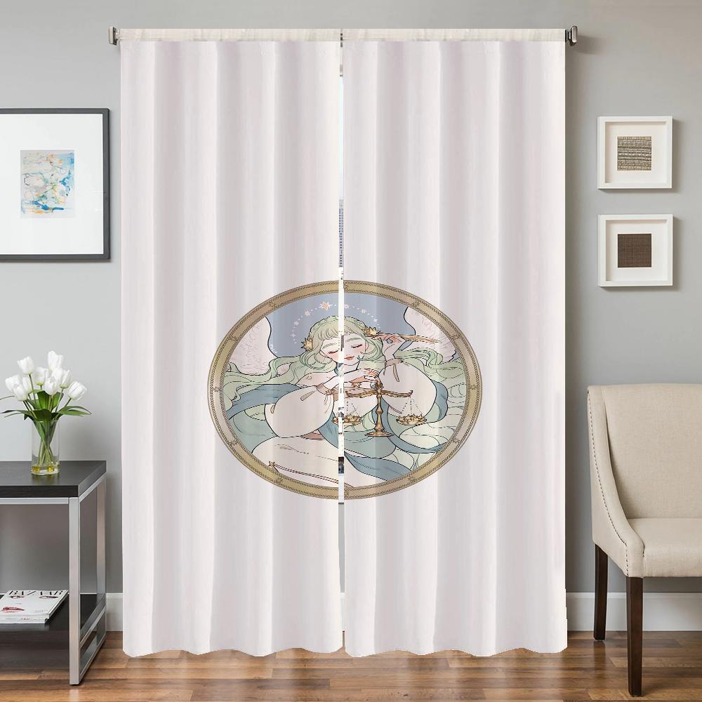 Wystrój Domu Zasłony Kuchenne do Salonu 2 Sztuki Zasłony Zaciemniające Zasłona na Drzwi Znak Zodiaku Dekoracja Sypialni Przegroda