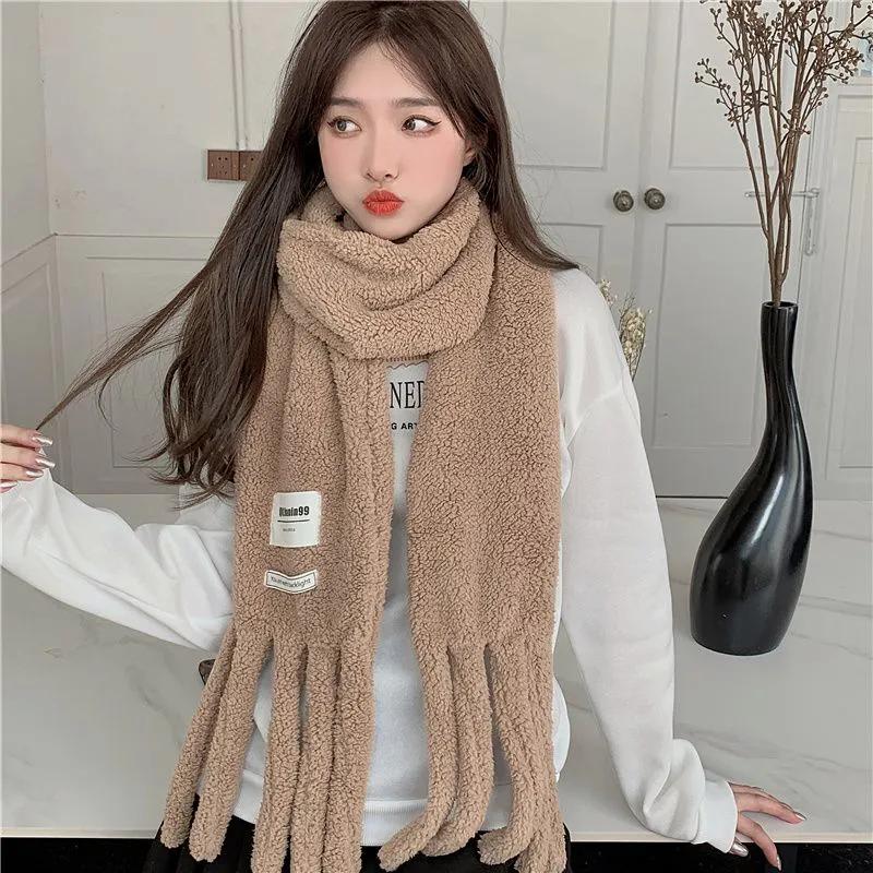 WTEMPO Fluffy Pocket Scarf Women's Autumn Winter Cute Girl Lamb Wool Warm Thick Cold-proof Windproof Plush Tassel Scarves