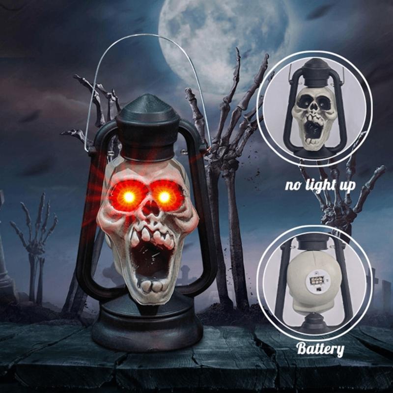 Retro Style Skull Head Light Handheld Skeleton Head Light Halloween Decoration With Handle For Home And Outdoor Parties