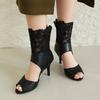 Summer Peep Toe High Top Sandals for Women Thin Heel 7.5cm Black White Lace Pumps Women Shoes Female Gladiator Sandalias WSH5046
