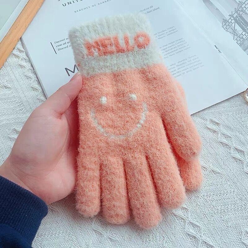 Warm Gloves for Women In Winter Can Be Plush Smiley Face with Bare Fingers and Plush Cute Five-finger Students Riding Bicycles To Prevent Cold Wind