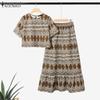 ZANZEA Women Short Sleeve Blouse and Long Skirts Summer Two Piece Suit Sets