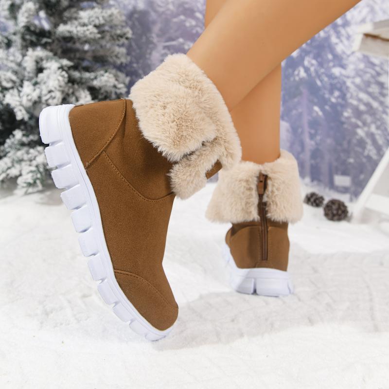 Non Slip Thick Bottom Fluffy Fur Sneakers Women Winter Comfort Platform Warm Short Plush Snow Boots Woman Furry Hiking Shoe