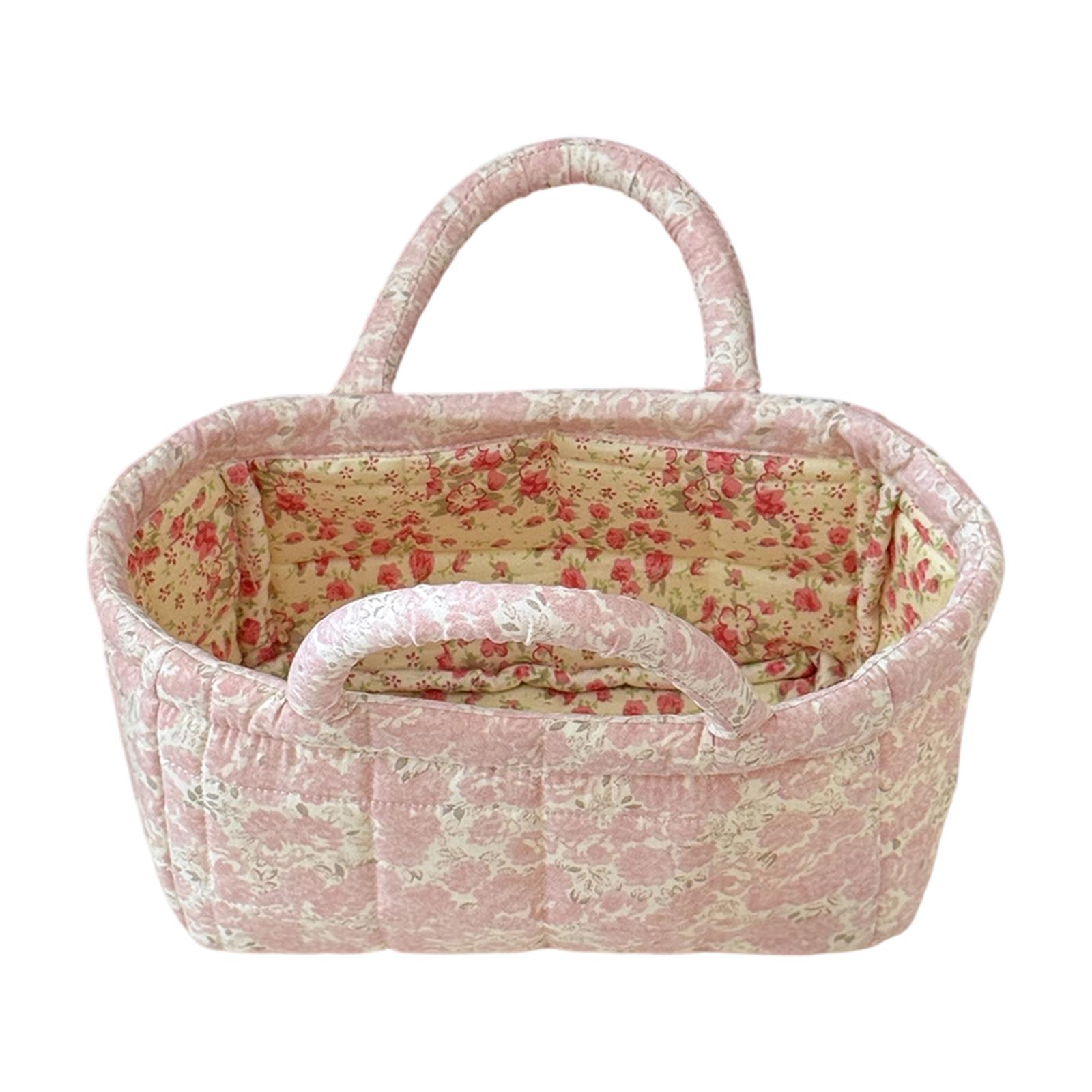 

Multi Purpose Fabric Storage Basket with Handles Floral Pattern Organizer for Toys Snacks Cosmetics Desktop Storage Bin One Size