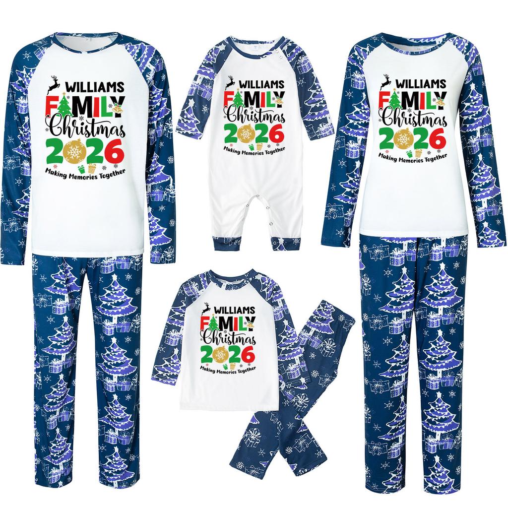 Christmas Matching Family Pajama Set, Neck Long Sleeve Top and Pants Loungewear