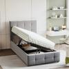 Single Bed with Slatted Frame 90 X 200cm Upholstery Height-Adjustable Headboard Large Space Ergonomic Design Hydraulic Home Furniture