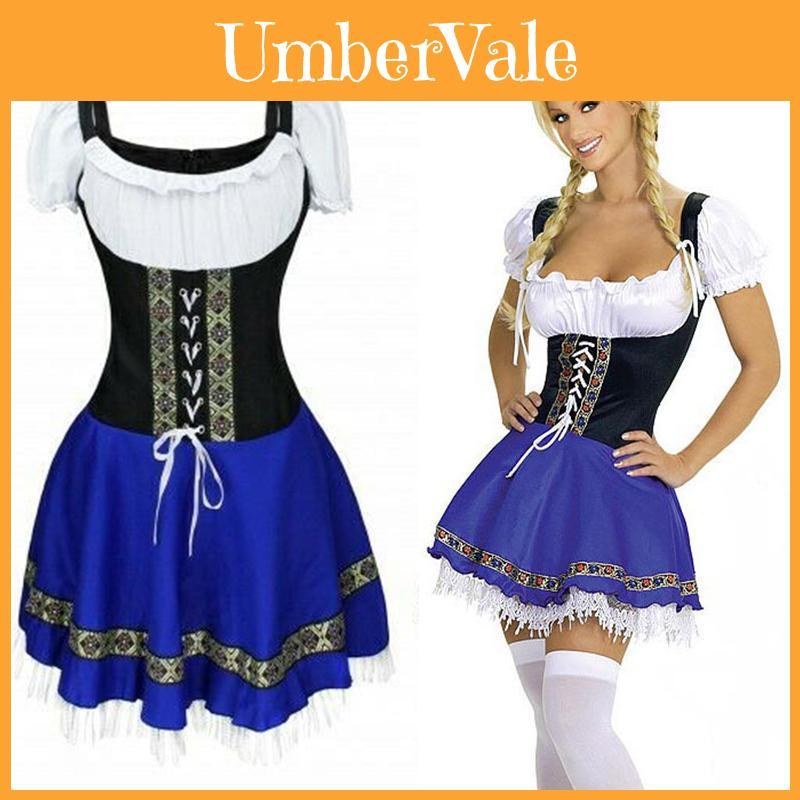Women Oktoberfest Maid Dress With Front Lace Decoration And Gilded Ribbon