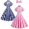 Vintage Barbie Pink Checkered Dress With Butterfly Bow-tie Collar