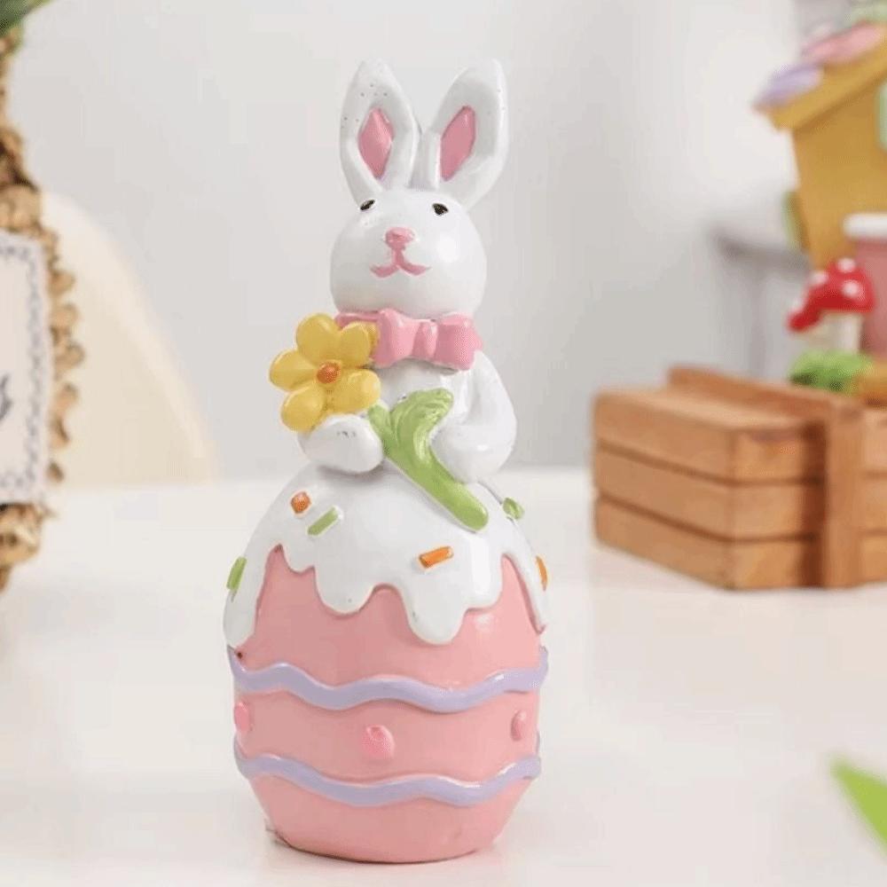Colorful Easter Bunny Figurine Hand-Painted Cartoon Rabbit Statue  Tabletop Decor
