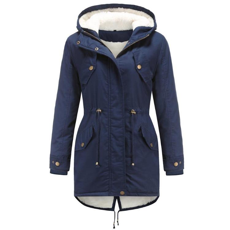 

Winter Warm Women Hooded Parka Coat Thickened Puffer Jacket Windbreaker Fleece Lined Long Plush Casual Daily Work Outdoor Sport Outerwear S-5XL 4XL темно-синього кольору