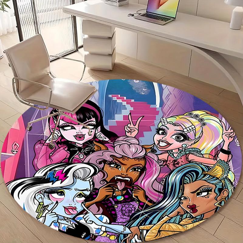 1pc Monster High Draculaura4 Design Printed Area Round Carpet for Bedroom Living Room Home Decor Rugs Mat Non Slip Mat Rug for Bedside