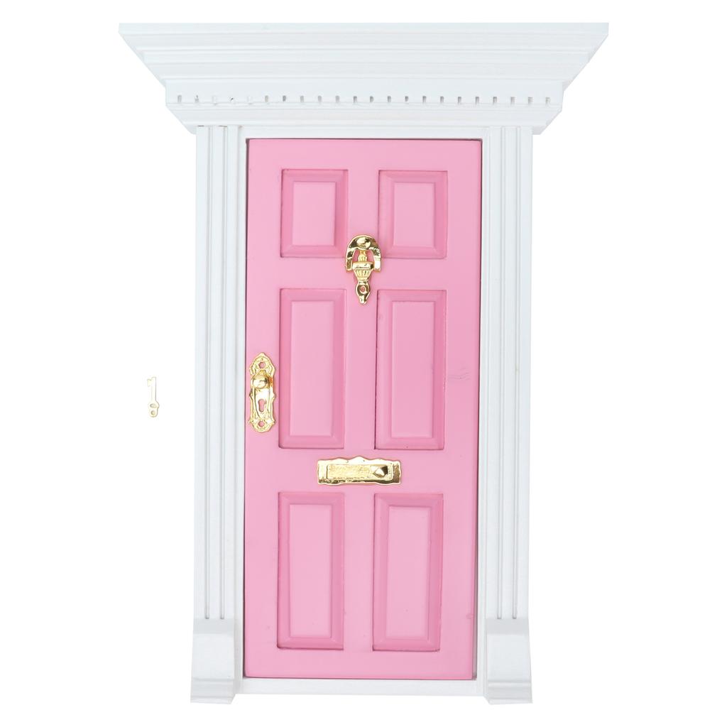 1:12 Dollhouse Wooden Door Exquisite Miniature Door Furniture Model Pretend Play ToyPink