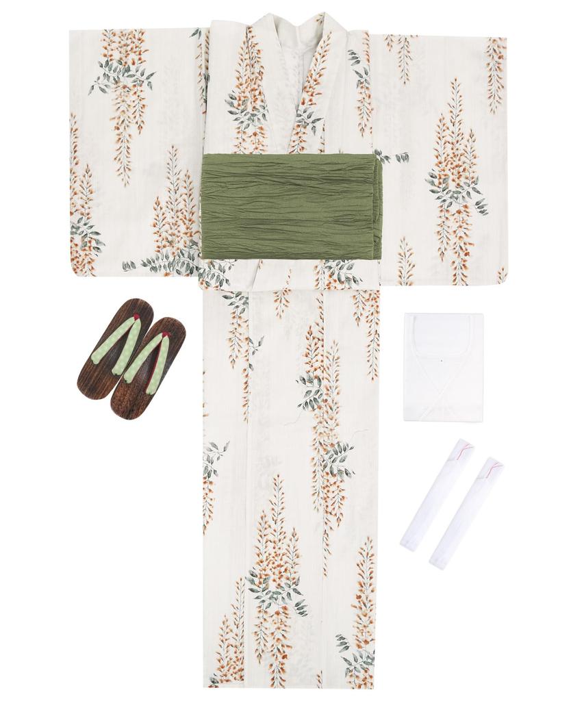 Yukata Change Set Heiko F Golden One Size Fits [KYOETSU] Set, Weave, Unbleached, 6-piece (yukata, Obi, Underwear, Geta, Waistband), Women's (3.