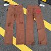 Herren Damen High Street Used Denim Jeans Mit Stickerei-Patch Gerader Schnitt Wasser gewaschen Schlanke Schlaghosen