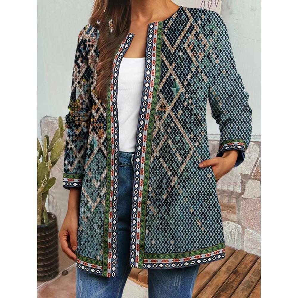 

GMXIA осень зима винтажный этнический стиль принт большой размер куртка кардиган женская одежда XL