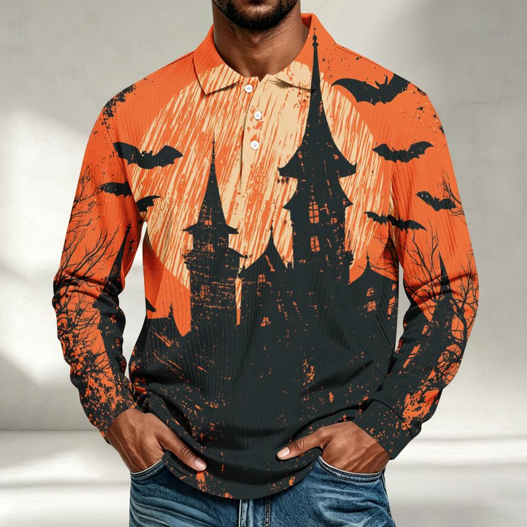 Men's Casual Halloween Print Long Sleeve Shirt Loose Fit