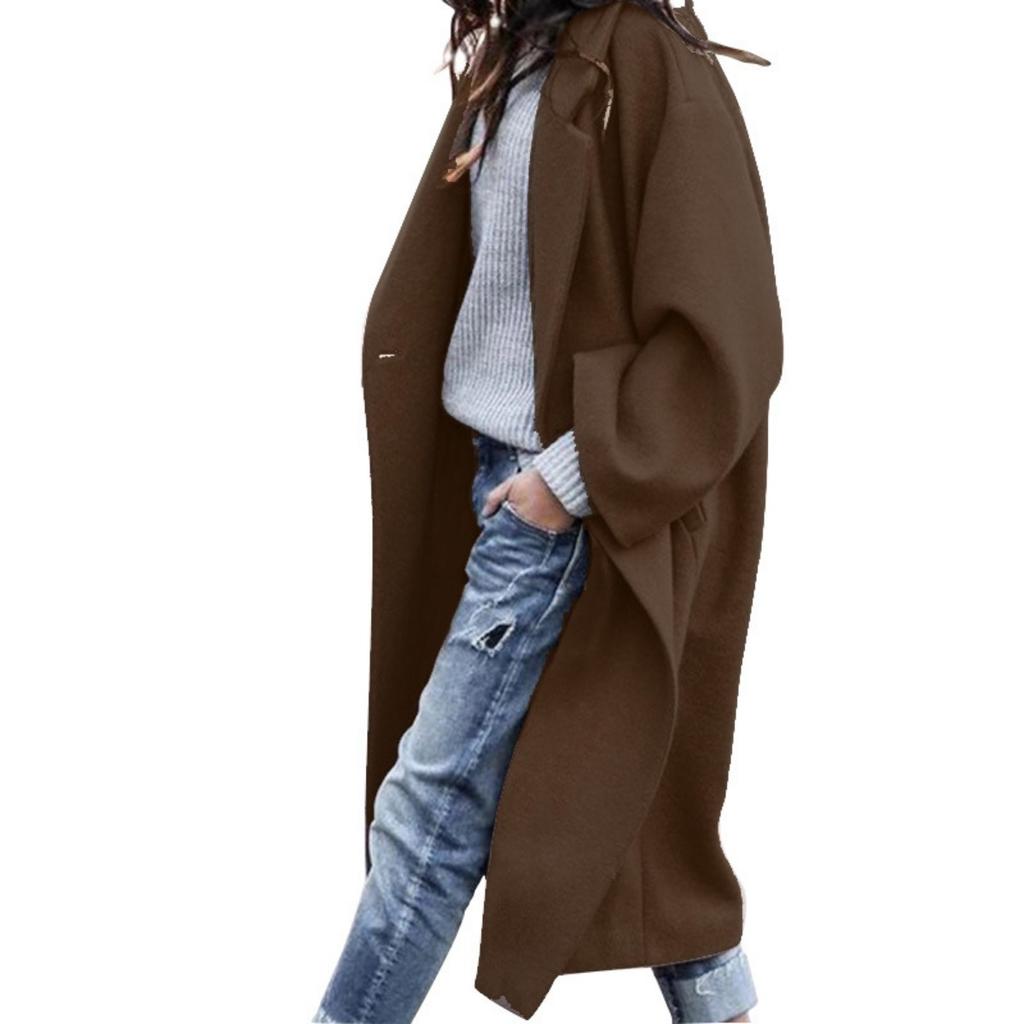 Fall Winter Women's Long Solid Color Wool Coat Casual Warm Thickened Overcoat Outerwear for Women European American Style