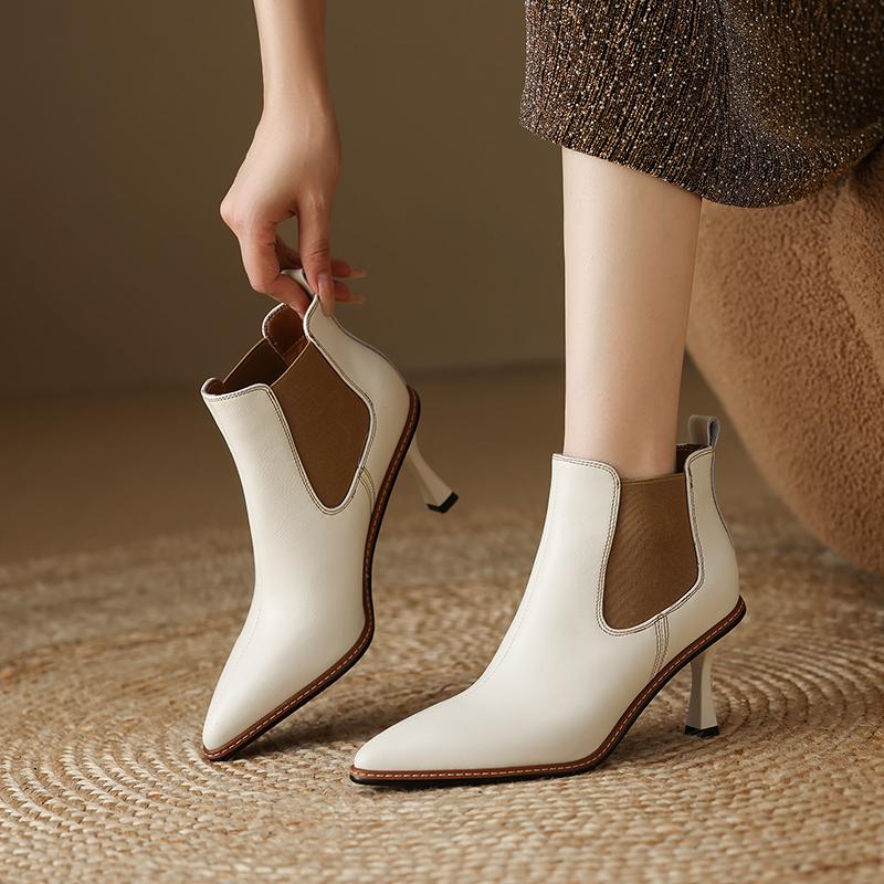 

Мода 2024 Осень Ботильоны на высоком каблуке Женские ботинки Тонкий каблук Короткие ботинки Спилок Зима Современная кожаная обувь Женская обувь 39(US 7.5) белый