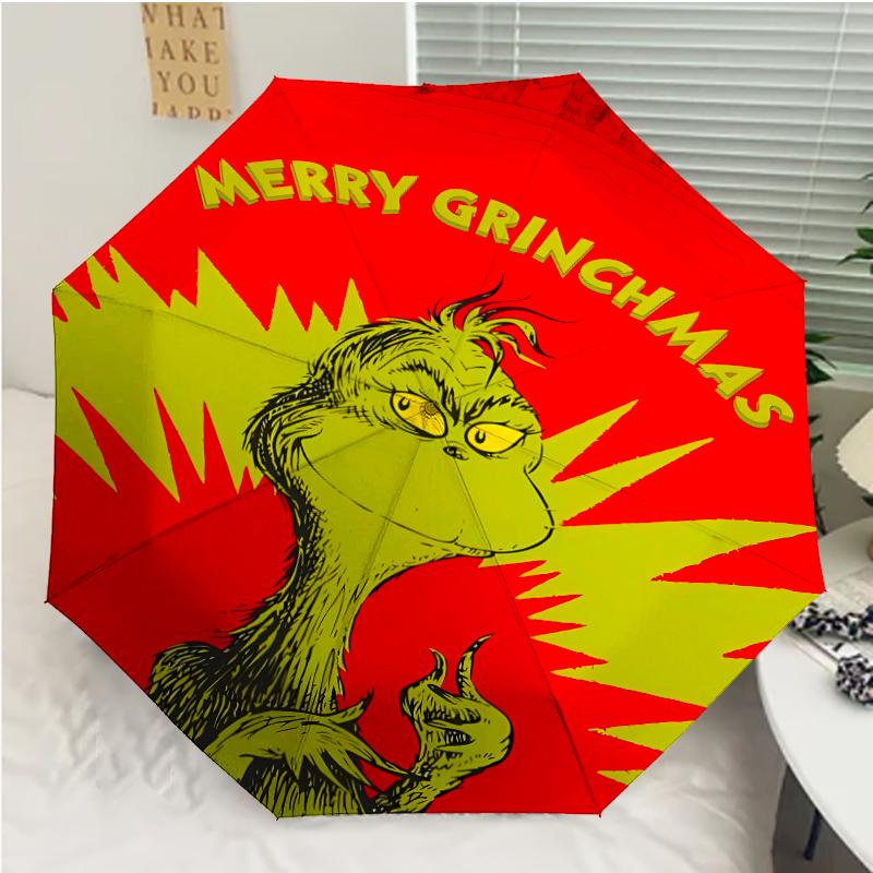Weihnachten Jack & Der Grinch Druck Automatischer Regenschirm, 8 Rippen Eisenrahmen, Kunststoffgriff, Geeignet für Reisen im Freien & Täglich, Ideales Geschenk