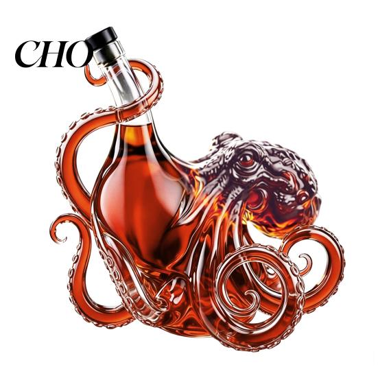 Marine Life Collectible Bottle Octopus-Shaped Glass Decanter, 3D Artistic Borosilicate for Whiskey Wine Soda, Liquid Display 350ml Decorative Bottle,