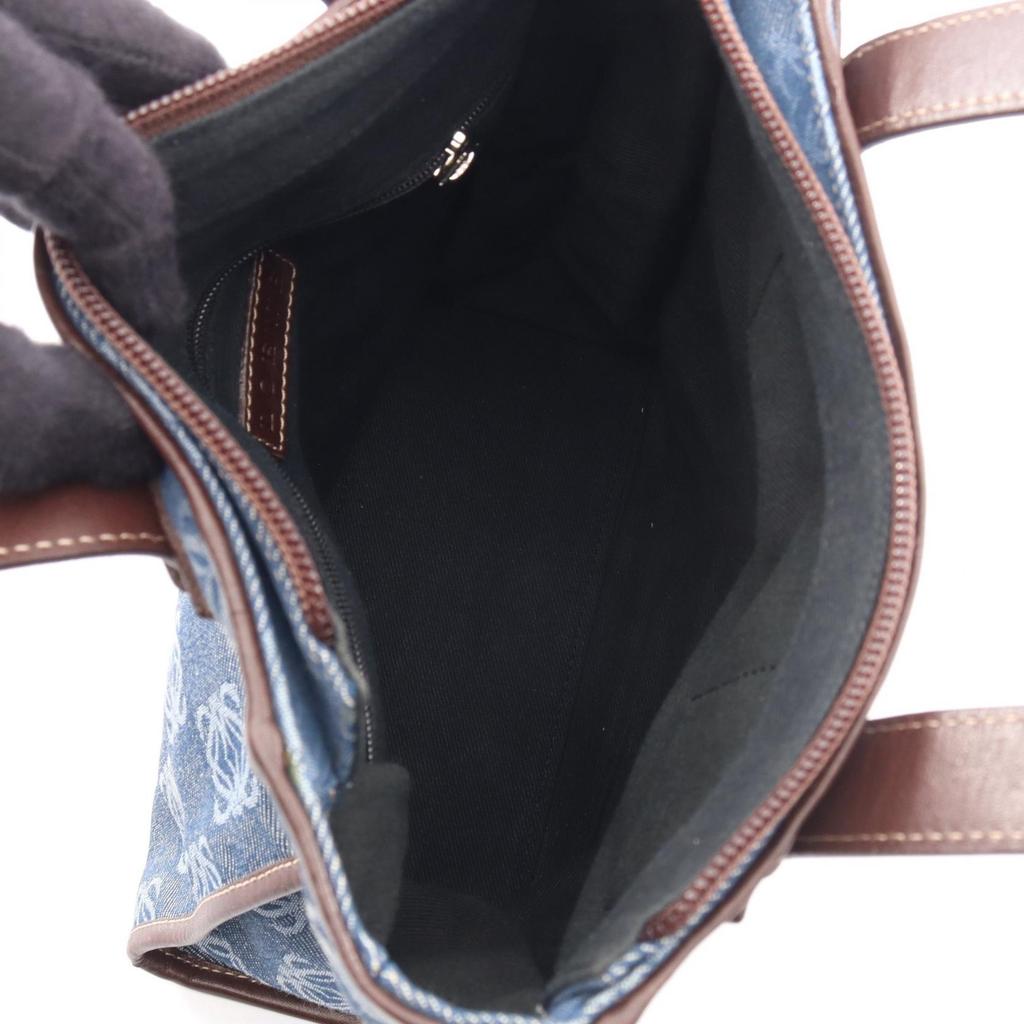 Used LOEWE Repeat anagram Tote Bag canvas leather Navy Brown Used Women